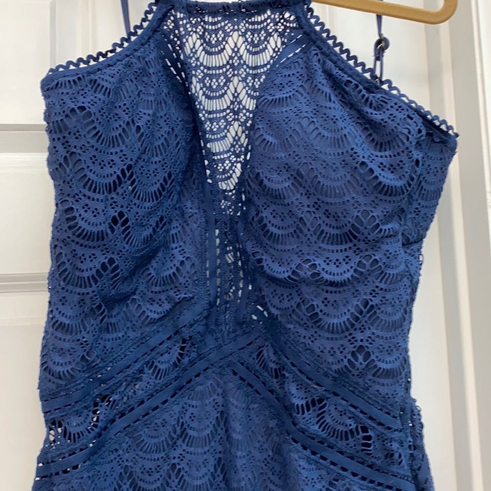 One Piece Swim Suit with Crocheted Cuttouts